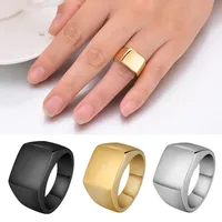 Fashion Rings Square Big Width Signet Rings Stainless Steel Man Finger Black Gold Silver Color Men Ring Jewelry Gifts