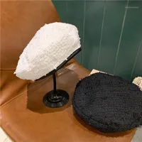 202103-2508744 SPRING Classic Tweed Fabric Pu Brim Lady Beret Hat Women Leisure Painter Berets