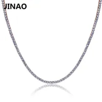 JINAO Gold Rosegold Silver-Color Iced Out Chain Hip Hop Copper Micro Pave CZ Stone2.5-10mm Tennis Chain Necklace 210330