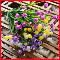 Guirnaldas de flores decorativas 5-Fork Tulips Artificial Green Grass PE Bouquet Real Touch para la boda en casa