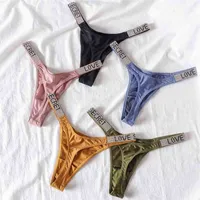 Sexy Women Pantie Crystal Rhinestone Underwear Fitness Gym Thongs Low Rise  Fashion Tanga For Female Push Up Lingerie With Letter