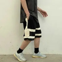 Mäns DP svart och vitt sömmande LOSE Large Knee Mesh Shorts Casual Capris High Street Fashion Broderade Sweatpants