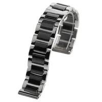 Bandes de montre Yisuya Blanc / Noir Céramique Bande de rechange Fermoir caché 18 / 20mm Bouton de poignet à poignet en acier inoxydable