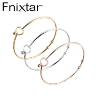 Fnixtar 2mm Thickness Wire Bangle Stainless Steel Open Love Heart Bracelets Bangle 60mm 10piece/lot Q0720