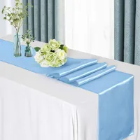 Sky Blue Satin Table Runner voor bruiloftsontvangst of douche 30pcs / lot Kies Kleur