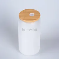 DHL Sublimation 12oz Glass Mugs with Bamboo Lid Straw DIY Blanks Frosted Clear Can Shaped Tumblers Cups Heat Transfer Cocktail Iced Coffee Soda Whiskey Glasses