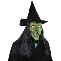 2021 Cadılar Bayramı Korku Eski Cadı Maskesi Şapka Cosplay Korkunç Palyaço Hag Lateks Maskeleri Yeşil Yüz Büyük Burun Yaşlılık Kadın Kostüm Parti Sahne