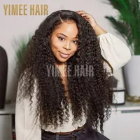 Yimee 13x4 Kinky Curly HD Transparent Lace Front Human Hair Wigs For Women Natural Black Brazilian Remy Hair