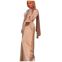 Günlük Elbiseler Ramazan Müslüman Moda Saten Maxi Kadınlar Için Başörtüsü Elbise Eid Abaya Dubai Türkiye Abayas İslam Kaftan Robe Longue Femme