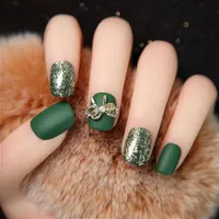 Emerald Green False Nails 24 st Tips Matt Color Shining Glister Wearable Fake Nail For Women