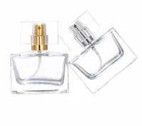 Cuadrado 30 ml Botellas de perfume de vidrio vacío claro al por mayor Spray de botella de aceite esencial para perfumes Embalaje cosmético SN2577