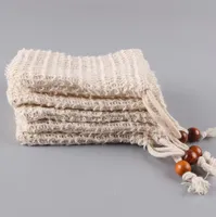 Bolsa de sabão natural de malha de sisal com cordão esfoliante banho de banho de banho sacos para espuma 4 pcs / lote