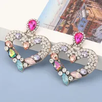 S2133 Fashion Jewelry Geometric Heart Dangle Earrings Colorful Diamond Rhintone Stud Earring6194222