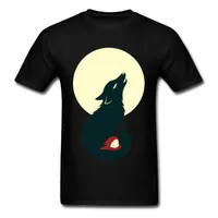 Camisetas para hombres 2021 Little Red Riding Hood Moon Night Howling Wolf Tamatina Black Manga Tops Camas de cumpleaños Regalo de cumpleaños