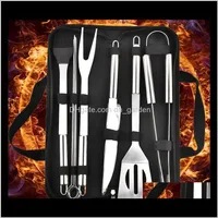 Andere keuken Keuken, Dining Bar Thuis Tuin Drop Levering 2021 9 stks / set BBQ-tools Outdoor barbecue gebruiksvoorwerpen met Oxford tassen roestvrij st
