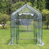 Outdoor 56" W x 56" D x 76" H Green House Walk-in Plant Gardening Greenhouse With 2 Tiers 8 Shelves US stock a28 a49