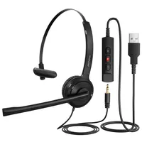 2.5mm Phone Headphones with Noise Cancelling Microphone, Single-Sided USB Home Headset with in-Line Control a58