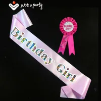 Party Decoration Urodziny Dziewczyna Chłopiec Broszka Sash Set Różowe Kobiety Niebieskie Mężczyźni Wstążki Szczęśliwa Odznaka 18 21 Dorosłych Event Supplies Fun Game