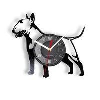 Beau bulldog Laser coupé Longjou Wall Clock Horloge Bull Terrier Animaux Vinyl Album Réutilisé Cadeau d'horlogerie record pour les amateurs de doggy 211130