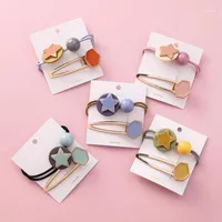2 stks Sweet Candy Color Scrunchie Haar Clip Set voor Kinderen Badge Star Elastische Bands Meisjes Rubber Accessoire1
