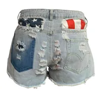 2021 Outdoor Shorts Frühling und Sommer schwerer Handwerk Franched Plus-Size-Flagge Drucken Independence Day Ripping Jeans Damen