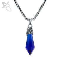 Rock Roll Style Stainless Steel Blue Crystal Pendant Necklaces Punk Biker Jewelry Accessories Vintage Male Hip Hop Pendants