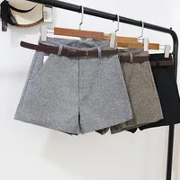 Pantalones cortos para mujeres informales cómodos elegantes salvaje con lana de cinturón otoño invierno delgado pierna ancha a bigsweety
