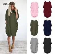Printemps Summer Mode Femme Fashion Poche Loose Robe Dames Col Couche Casual Girl Girl Tops Femme Robes Plus Taille Vestidos