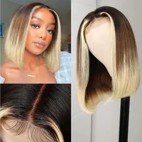 Ombred Colored Human Hair Bob Wig Face Framing Ombre Blonde Short Bob Wigs 613 Color Straight Bobs With Dark Root For Women