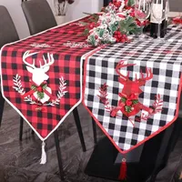 Decoración navideña Bandera de mesa de cuadros rojo y negro 180 cm Mantel de Xmas Disposición Festival Festival Mats 496