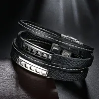 Charme Armbänder 2021 Modeschmuck Vintage Edelstahl Leder Armband Einfache Doppel Manschette Für Herren- und Damenzubehör