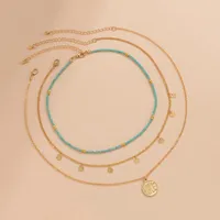 Anhänger Halsketten Purui Layered Kette Mit Liebesbrief Münze Halskette Für Frauen Boho Perlen Choker Set 2021 Modeschmuck Hals