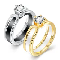 Lokaer 2 strati nero / bianco ceramica cristallo anelli di nozze gioielli AAA zircone in acciaio inox strass fidanzamento 1865 Q2