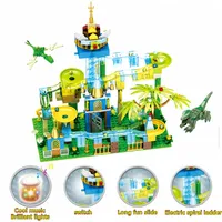 Carrera de mármol corre con laberinto eléctrico Luz Baloncesto Bloques de construcción Jurásico Dinosaur Park Jungle World Toys para niños