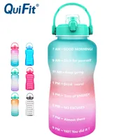 QuiFit 2L 64oz 3.8L 128 oz Motivasyonel Su Şişesi Zaman Işaretleyici ile Flip-Flop BPA Ücretsiz Taşınabilir Spor Telefon Standı Spor Salonu Sürahi 210907