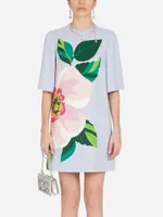 花柄のプリント女性ラウンドネックシースドレス半袖ミニドレス