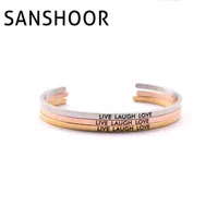 Bangle SANSHOOR "Live Laugh Love "Stainless Steel Engraved Positive Inspirational Quote Hand Stamped Cuff Mantra Bracelet 1pcs1