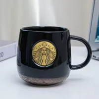 414ML Starbucks Cup Aardewerk Mok Luxe Kus Cups Without Deksels en Lepel Keramische Mokken Getrouwd Couples Verjaardag Mermaid Bronze Medallion Products Gift