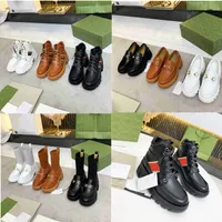 Designer Women Boots Bee Thick Sole Platform 5CM Socks Shoes Ladies Title Buckle Horse Short Ankle Boot Cowhide Genuine Leather Diamonds High Top Shoe 35-41