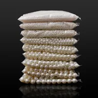 Reuniones de perlas de imitación de 200 unids 4/5/6/8 / 10mm Agujero recto grande blanco / beige Perlas espaciadores sueltos para joyería Fabricación de los componentes de bricolaje 1507 V2