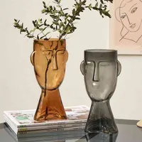 Nordic Glass Human Head Vase Creative Artistic Face Dried Flowers Flower Pot Container Home Decor Handicraft Accessories 210610