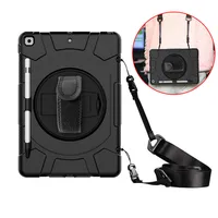 3 in 1 tablet Case For iPad 10.2 9.7 air2 iPad5 iPad6 iPad7 air portable Shockproof Kickstand silicone PC cover with hand straps