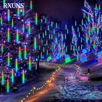 Strings RXUNS 30cm 50cm 8 Tubes Falling Rain Lights Waterproof Meteor Shower LED String Light Outdoor Christmas Decoration For Home Tree