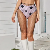 Gonna sexy Women Rhinestone Fishnet See Through Club Party Bikini Cover Up Gonnes
