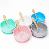 1set Baby Silicone Bowl Feeding Set Kids Dishes Spoon Waterproof Spill-Proof Suction Rotating Bowl Tableware Silicone Plate Dish 935 X2