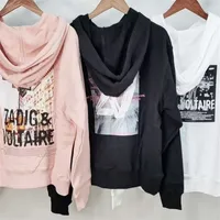 2021 Zadig women hoodie sweather long sleeve printed 3color with drawstring loose sweathers pink black white ZV216103