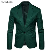 Mens One Button Gefälschte Revers Green Blazer Männer Marke Slim Fit Casual Anzug Jacke Blazer Mens Business Office Kostüm Homme 2XL 210522