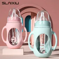 Baby bottle Glass Dual Use and Children Drinking Cup Bottle Grip Handle for Natural Wide Mouth PP Silicone handle 220106