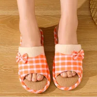 Slippers Women Winter Female Gingham Bow Cotton Home Shoes Comfortable Bedroom Flat House Shoe Lovely Leisure Women's Footwear