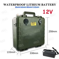 GTK Army green waterproof case 12V 30Ah 60Ah 80Ah 100Ah 120Ah lithium battery pack for Outdoor portable power supply +charger